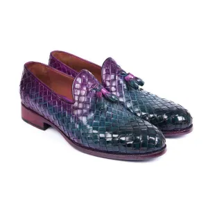 Paul Parkman Handmade Designer Shoes Men's Multi Woven Calfskin Tassel Loafers (PM5808)