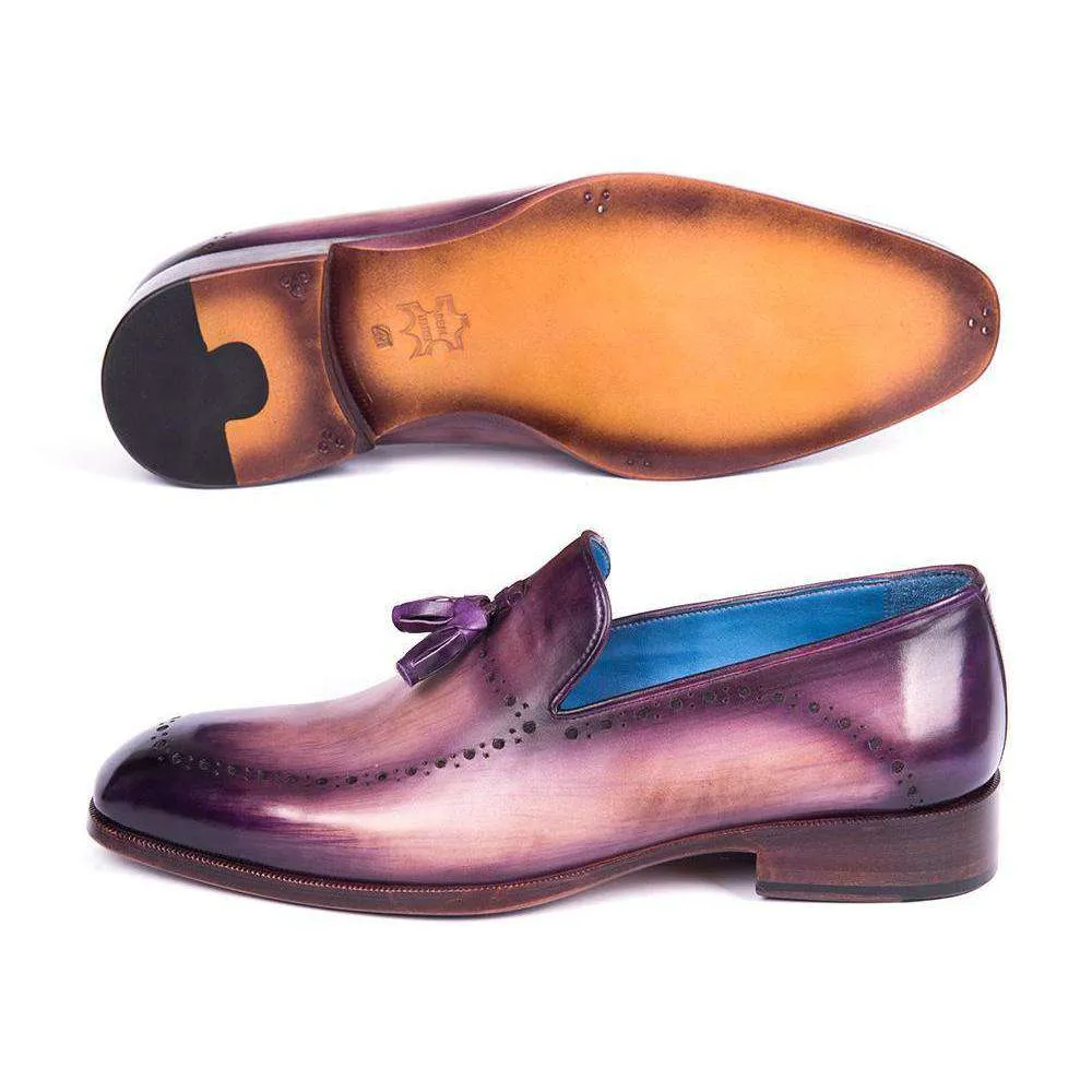 Paul Parkman Handmade Designer Shoes Men's Purple Calfskin Tassel Loafers (PM5811)