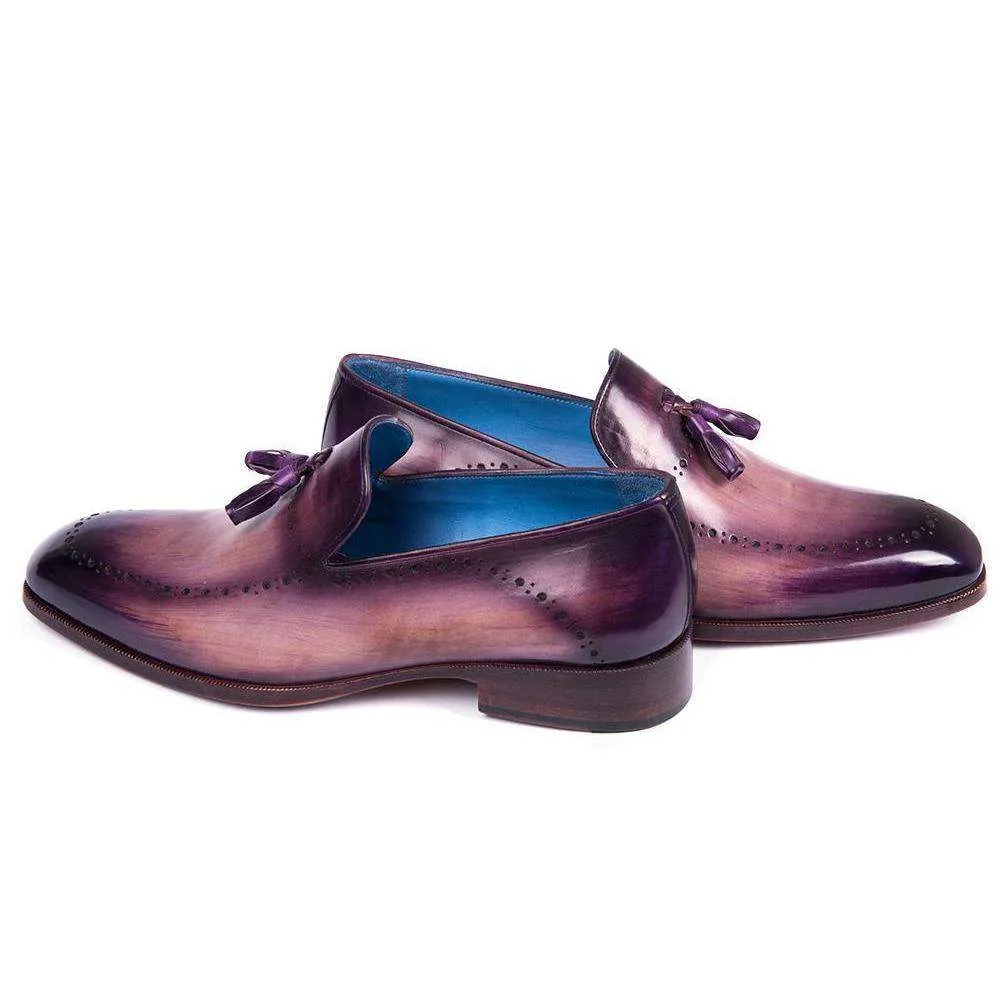 Paul Parkman Handmade Designer Shoes Men's Purple Calfskin Tassel Loafers (PM5811)