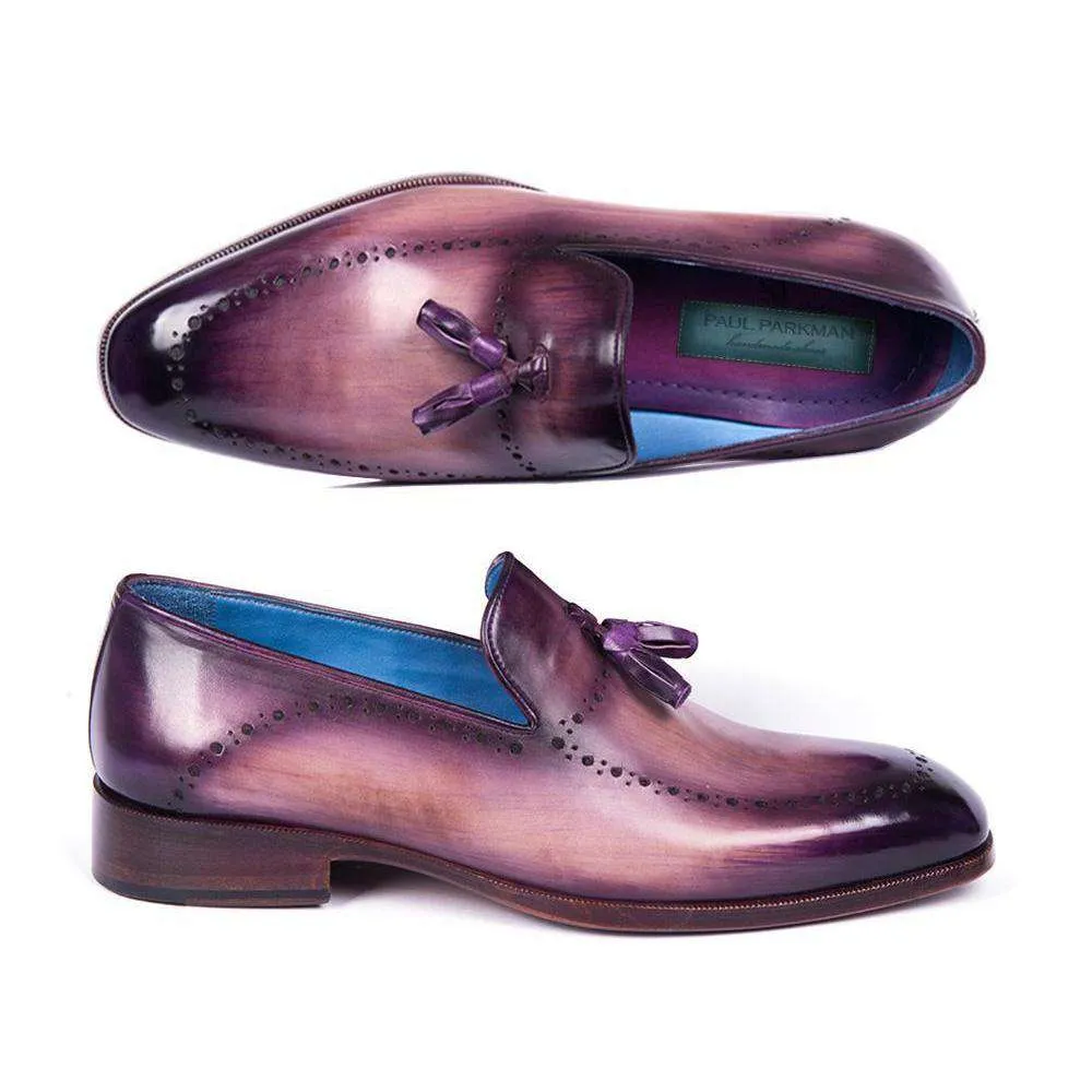 Paul Parkman Handmade Designer Shoes Men's Purple Calfskin Tassel Loafers (PM5811)