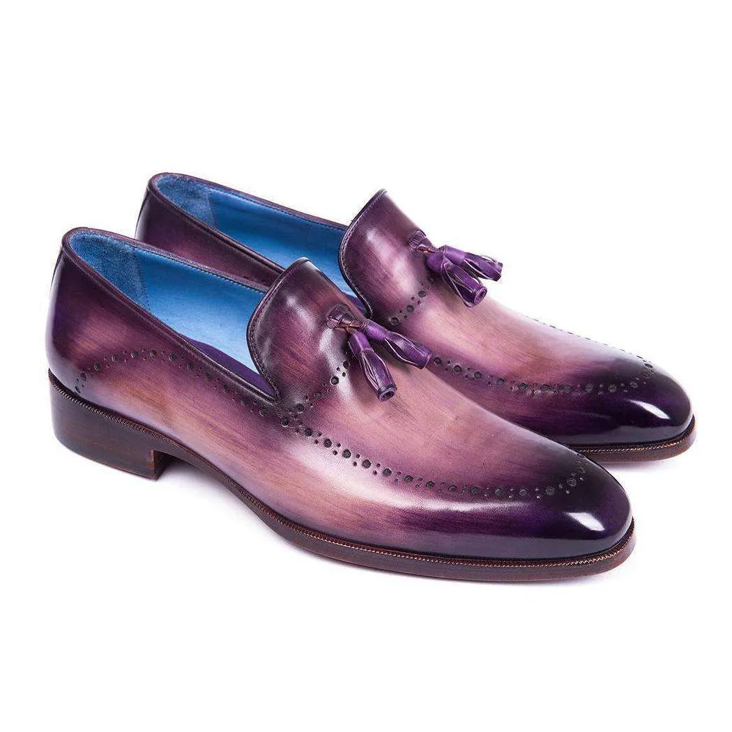 Paul Parkman Handmade Designer Shoes Men's Purple Calfskin Tassel Loafers (PM5811)