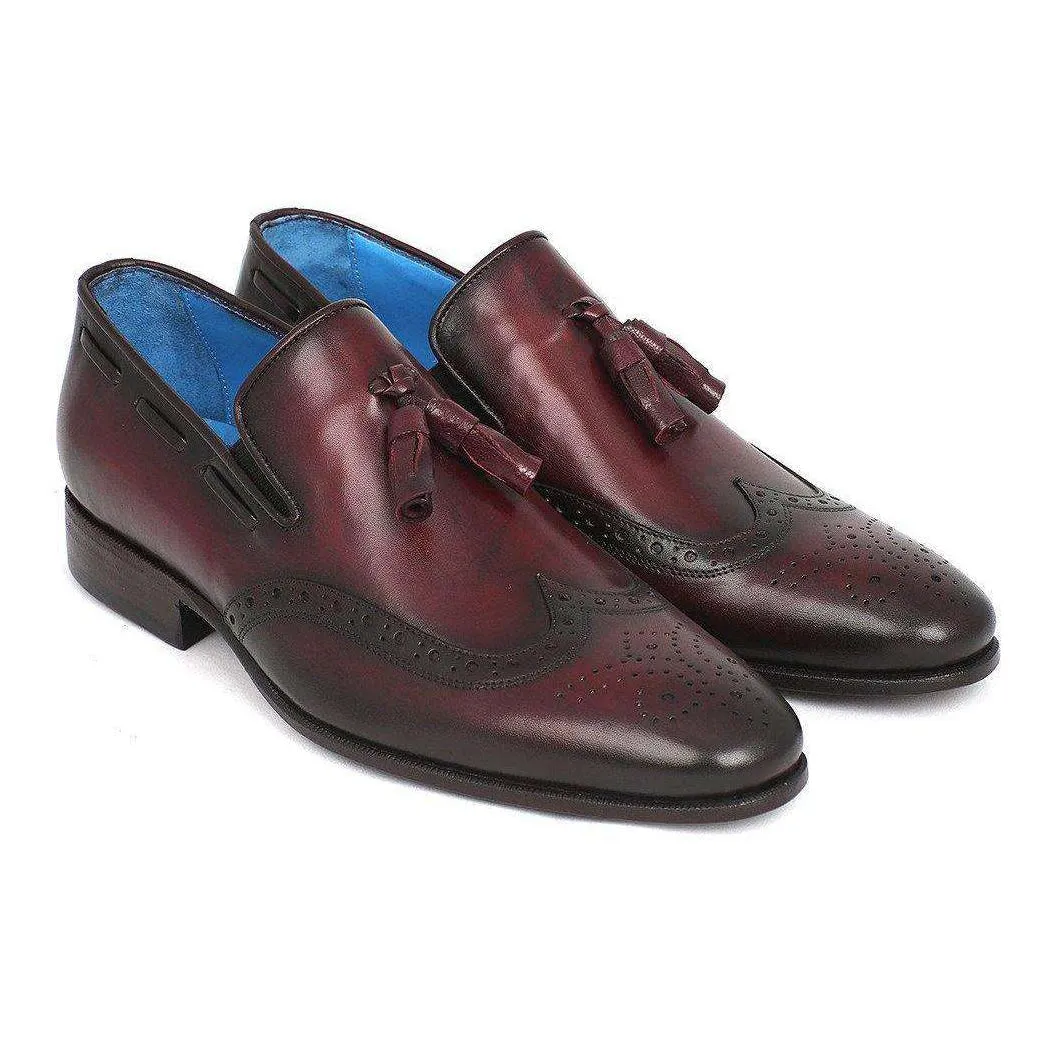 Paul Parkman Handmade Designer Shoes Men's Wingtip Tassel Bordeaux Loafers (PM5464)