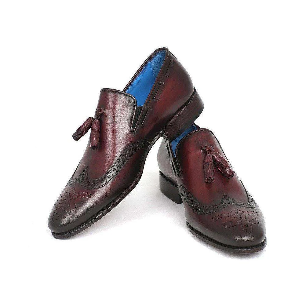 Paul Parkman Handmade Designer Shoes Men's Wingtip Tassel Bordeaux Loafers (PM5464)