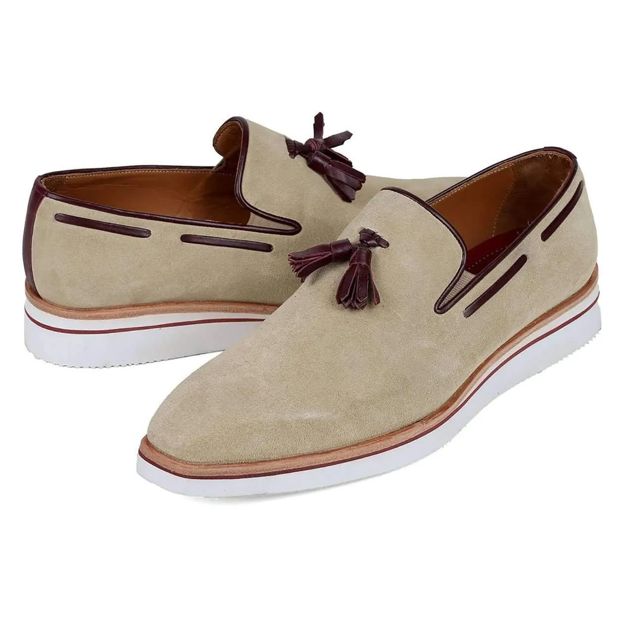 Paul Parkman Men's Beige Suede Leather Smart Casual Tassel Loafers 181-BEI-SD (PM6116)