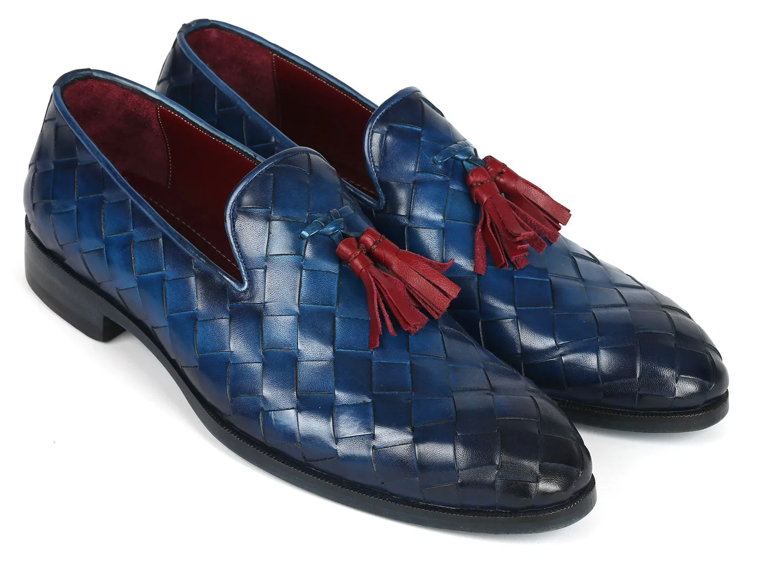 Paul Parkman Men's Big Braided Tassel Loafers Blue