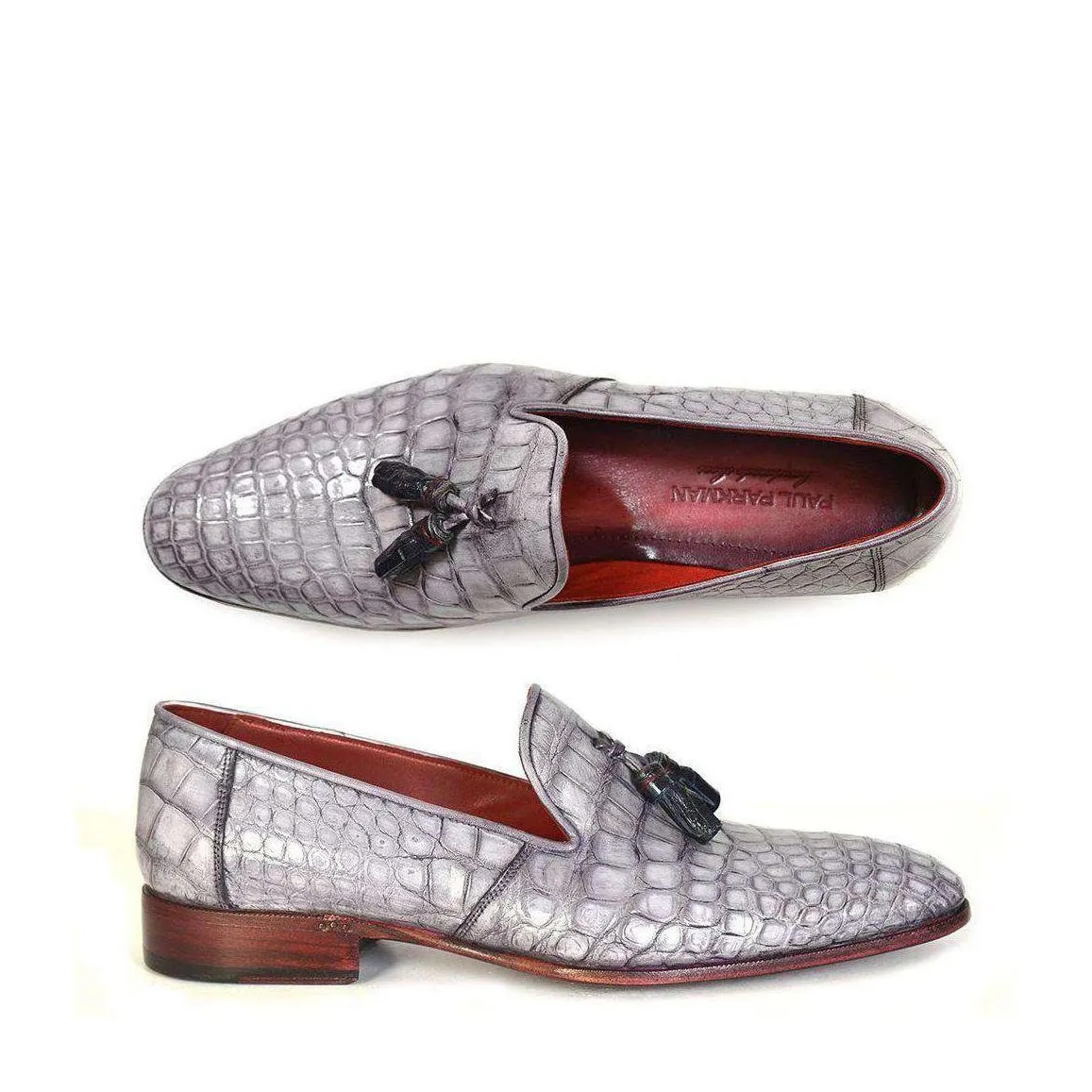 Paul Parkman Men's Genuine Crocodile Tassel Grey Loafers 44LF27