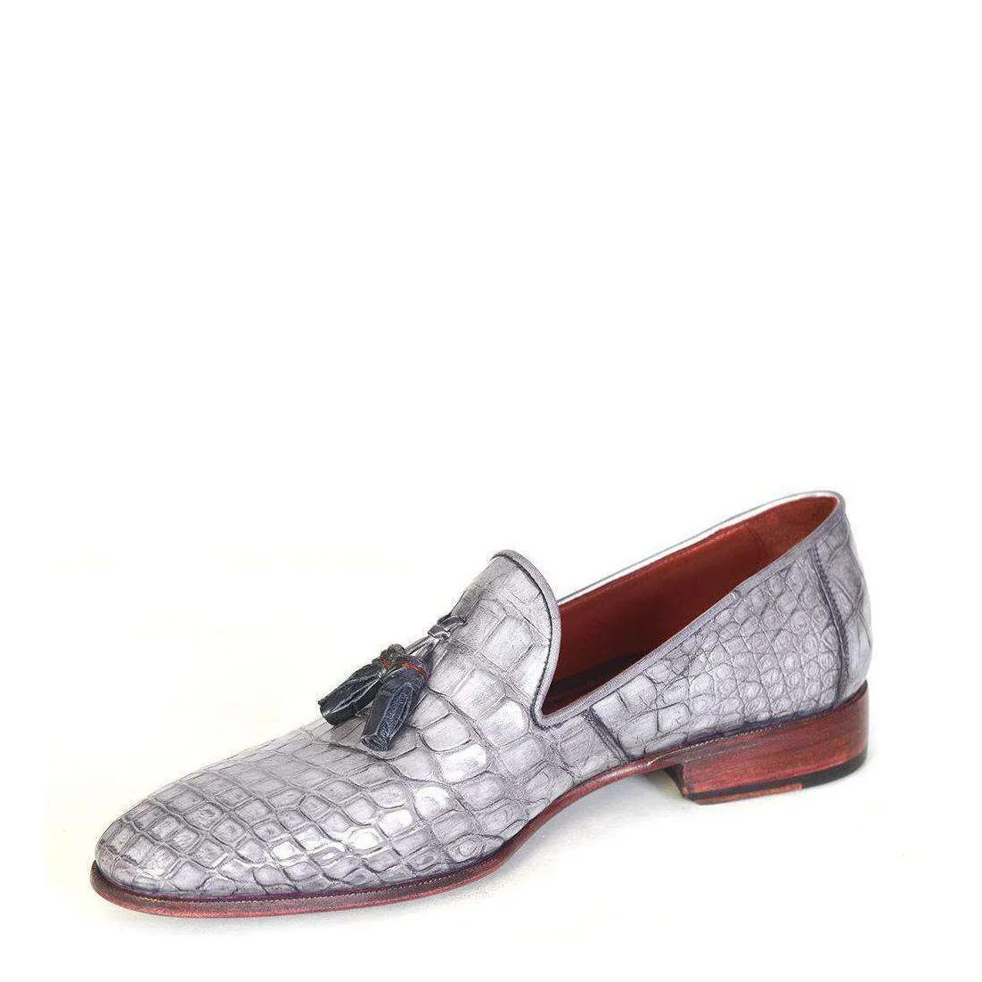 Paul Parkman Men's Genuine Crocodile Tassel Grey Loafers 44LF27