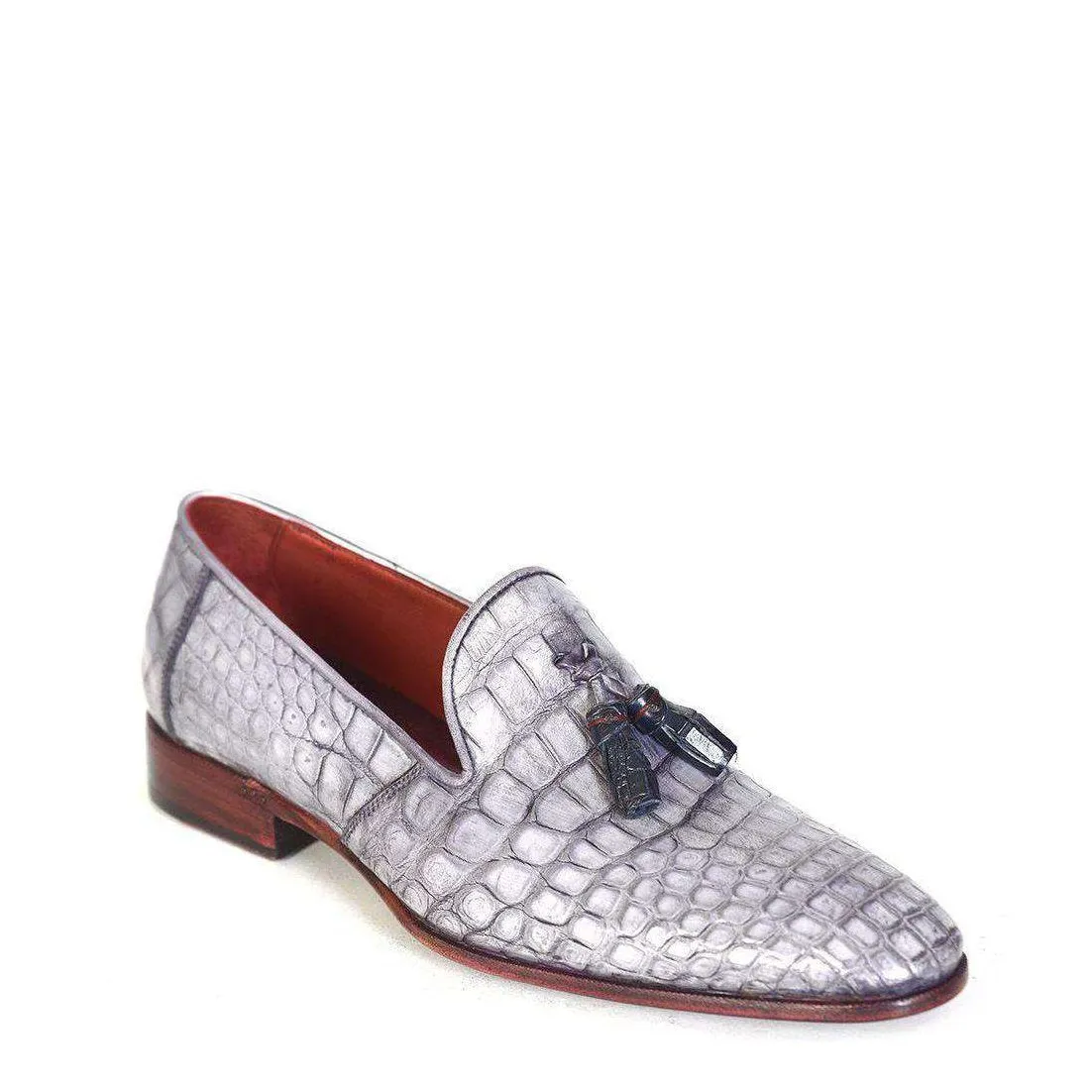 Paul Parkman Men's Genuine Crocodile Tassel Grey Loafers 44LF27