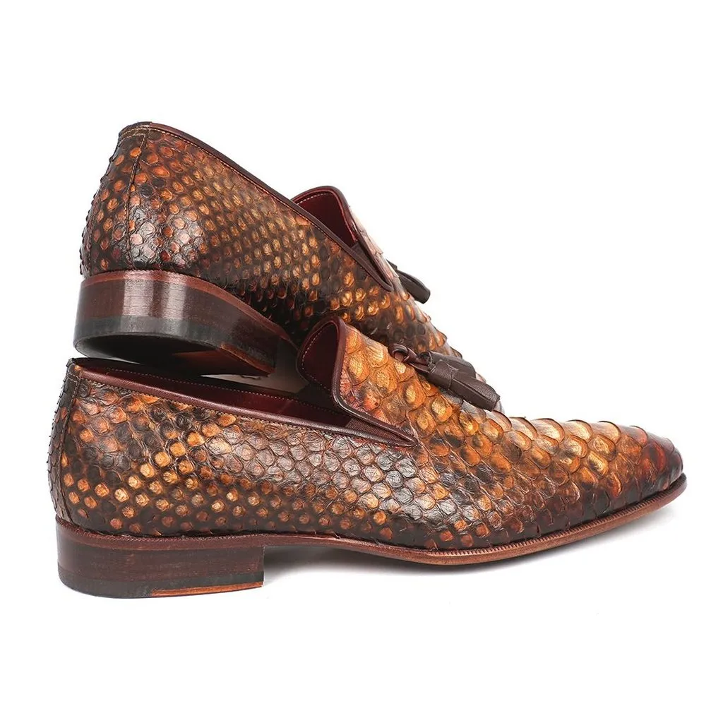 Paul Parkman Men's Genuine Python Tassel Loafers Camel (ID#26CML75)