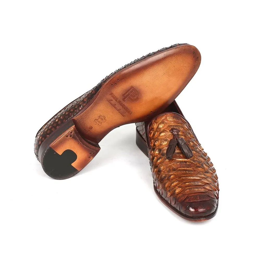 Paul Parkman Men's Genuine Python Tassel Loafers Camel (ID#26CML75)