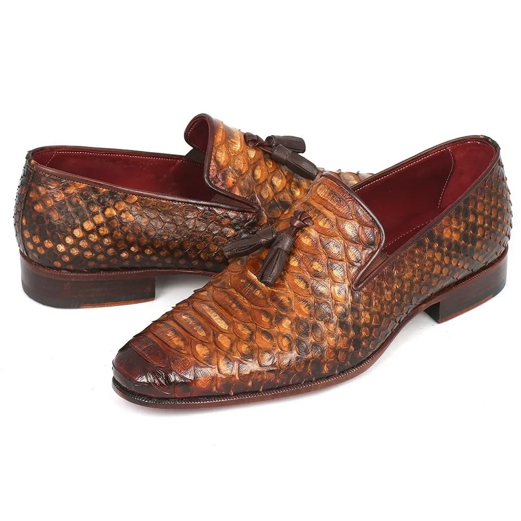 Paul Parkman Men's Genuine Python Tassel Loafers Camel (ID#26CML75)