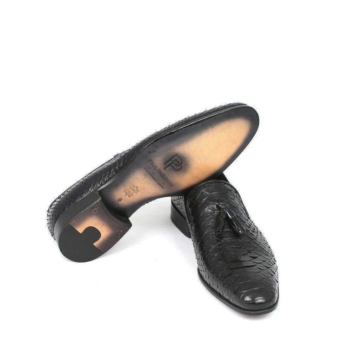 Paul Parkman Men's Genuine Snake Tassel Black Loafers 26GH41