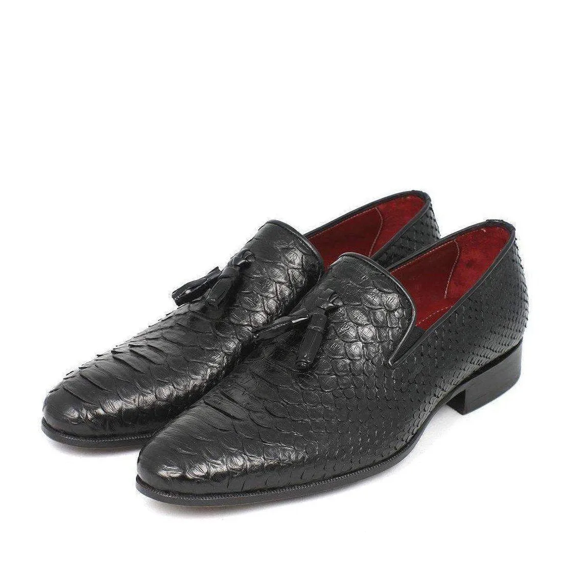 Paul Parkman Men's Genuine Snake Tassel Black Loafers 26GH41