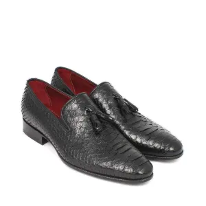 Paul Parkman Men's Genuine Snake Tassel Black Loafers 26GH41