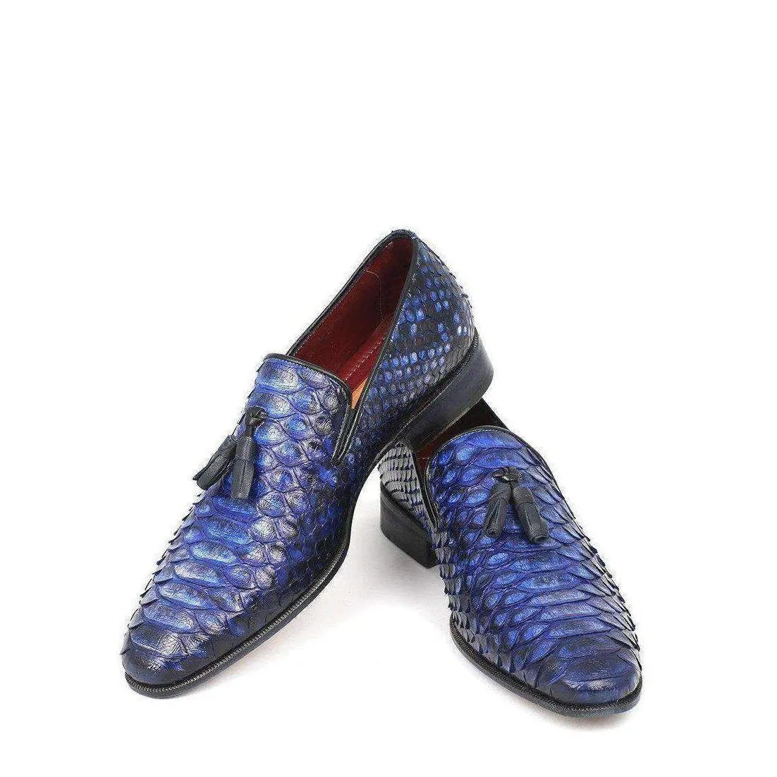 Paul Parkman Men's Genuine Snake Tassel Blue Loafers 26BLU98