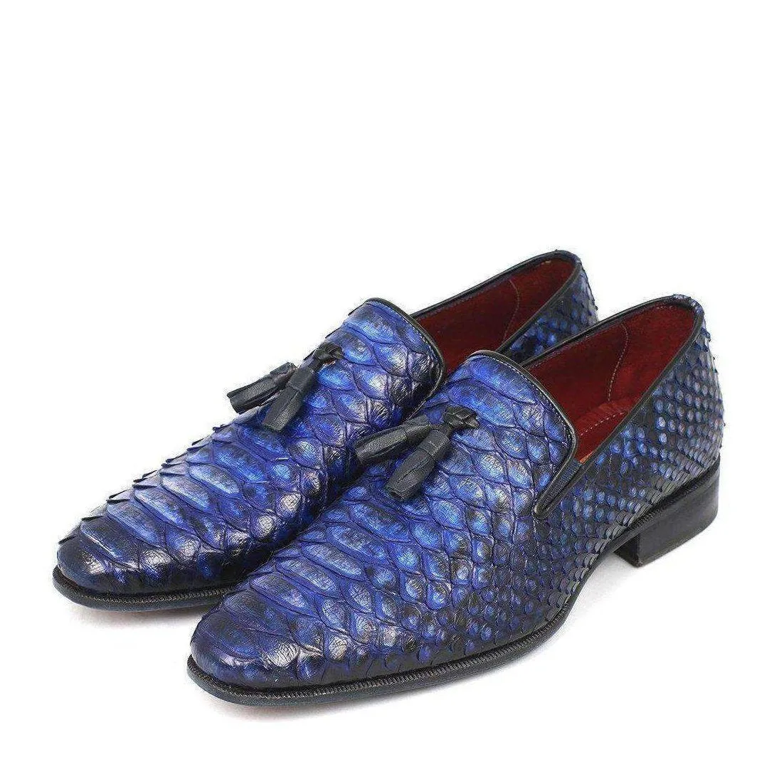 Paul Parkman Men's Genuine Snake Tassel Blue Loafers 26BLU98