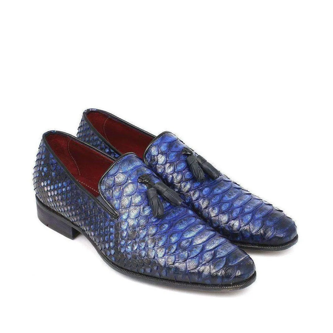 Paul Parkman Men's Genuine Snake Tassel Blue Loafers 26BLU98