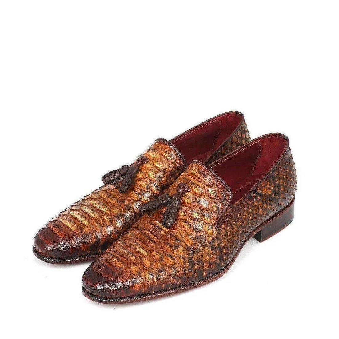 Paul Parkman Men's Genuine Snake Tassel Camel Loafers 26CML75