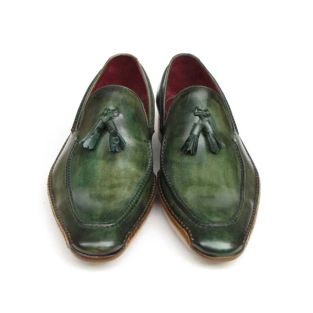 Paul Parkman Men's Side Handsewn Tassel Loafer Green Shoes (ID#082-GREEN)