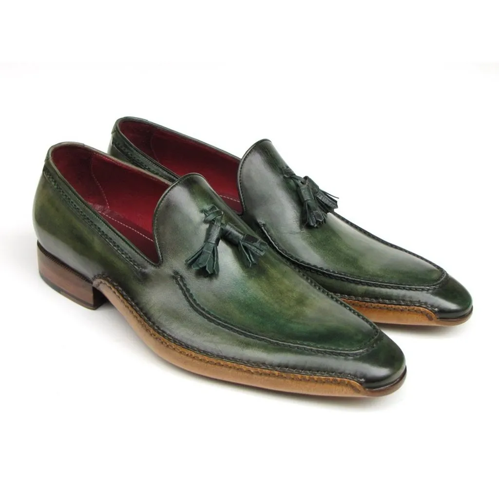 Paul Parkman Men's Side Handsewn Tassel Loafer Green Shoes (ID#082-GREEN)