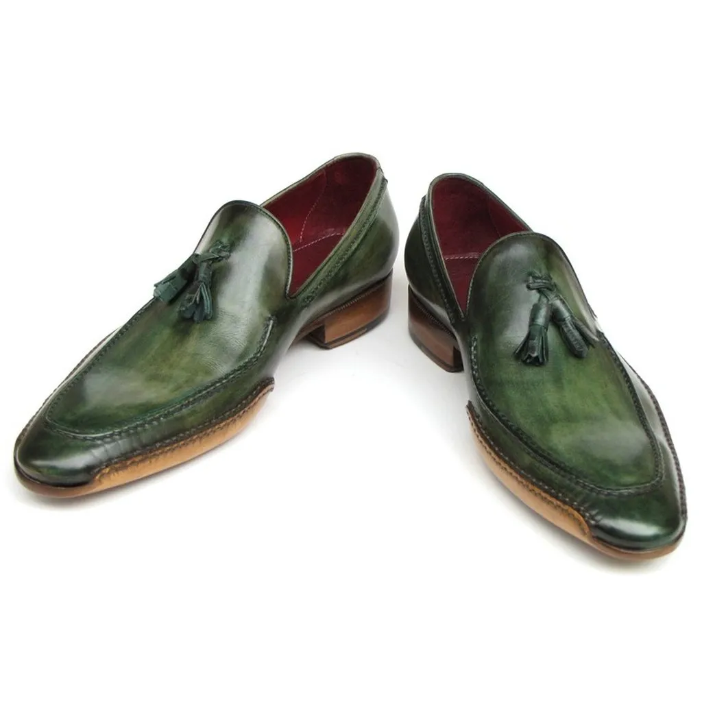 Paul Parkman Men's Side Handsewn Tassel Loafer Green Shoes (ID#082-GREEN)