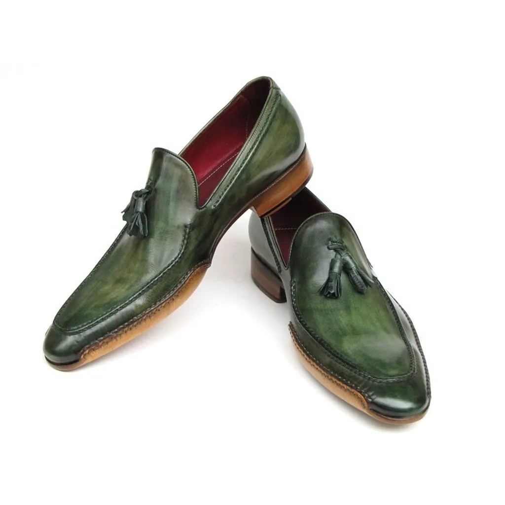 Paul Parkman Men's Side Handsewn Tassel Loafer Green Shoes (ID#082-GREEN)