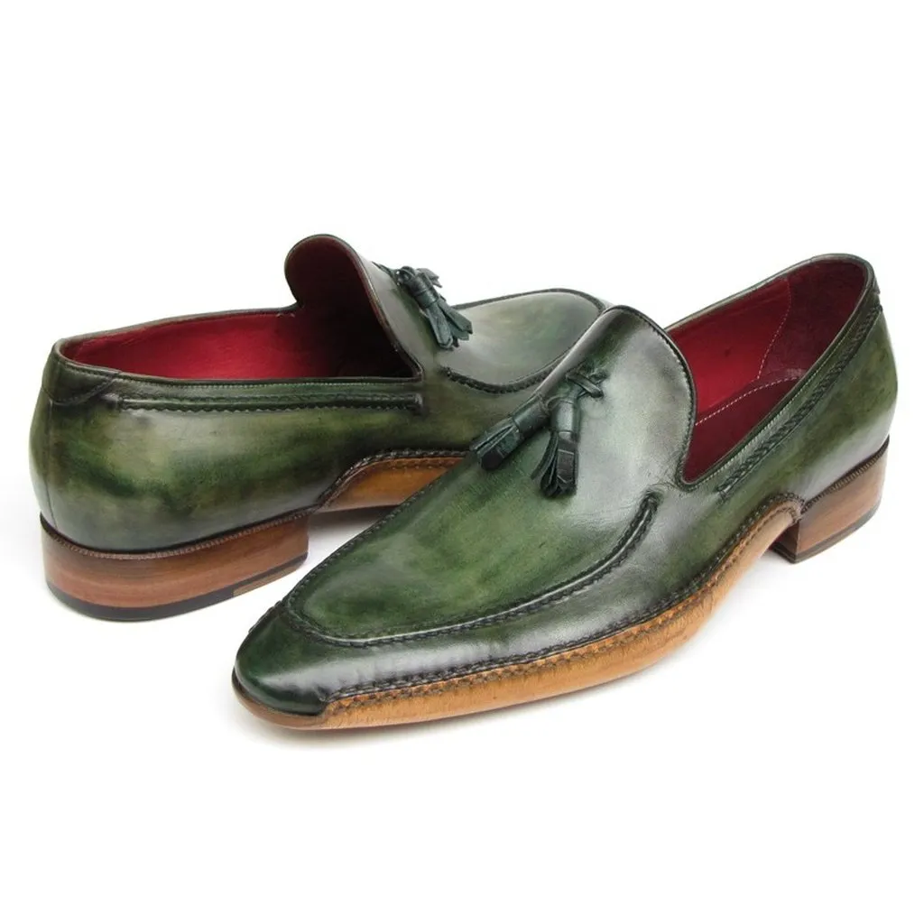 Paul Parkman Men's Side Handsewn Tassel Loafer Green Shoes (ID#082-GREEN)