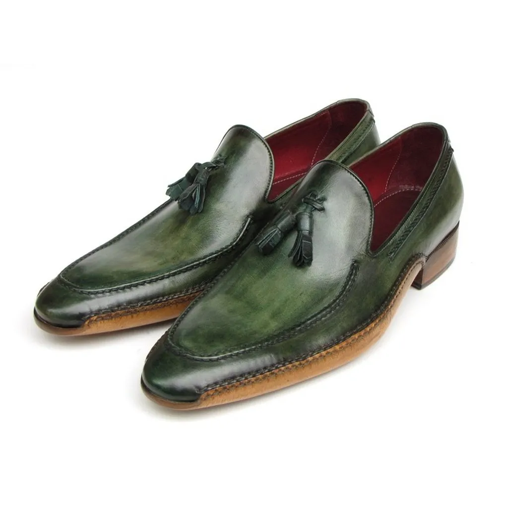 Paul Parkman Men's Side Handsewn Tassel Loafer Green Shoes (ID#082-GREEN)