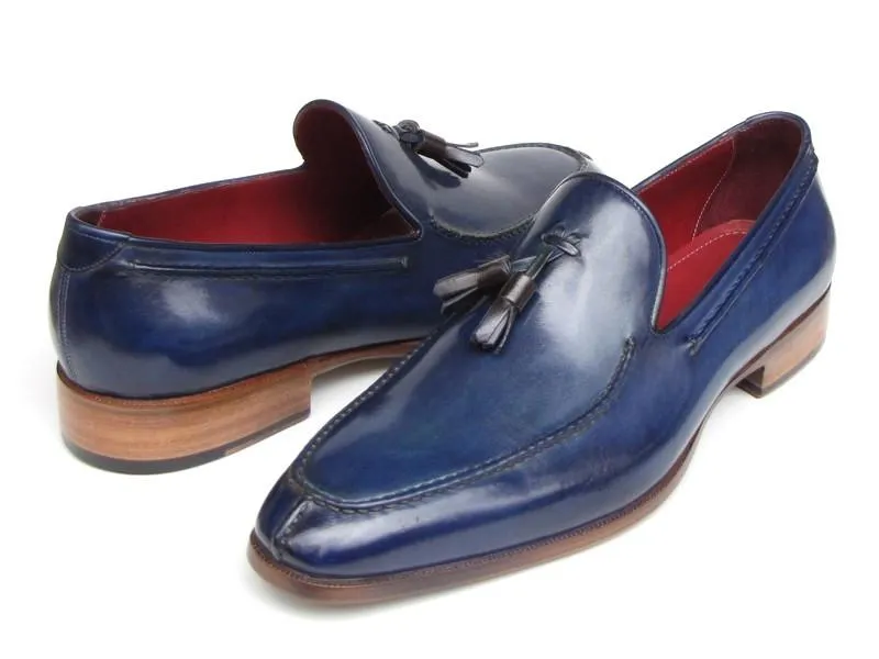 Paul Parkman Men's Tassel Loafer Blue Hand Painted Leather (ID#083-BLU)