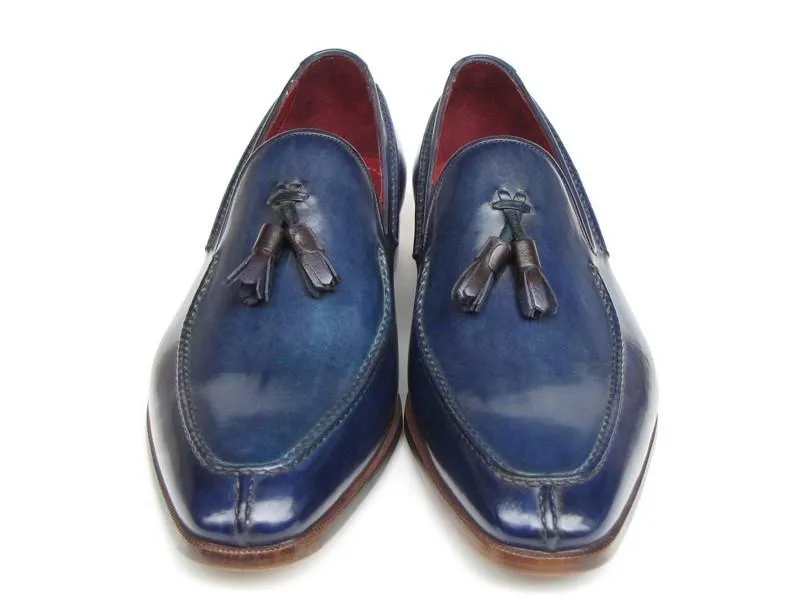 Paul Parkman Men's Tassel Loafer Blue Hand Painted Leather (ID#083-BLU)