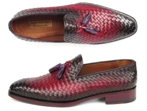 Paul Parkman Men's Woven Leather Tassel Loafers Burgundy