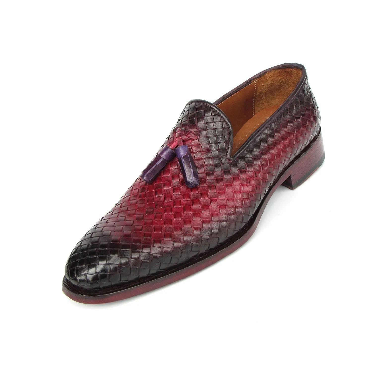 Paul Parkman WVN88-BUR Men's Shoes Burgundy Woven Leather Tassel Loafers (PM6411)