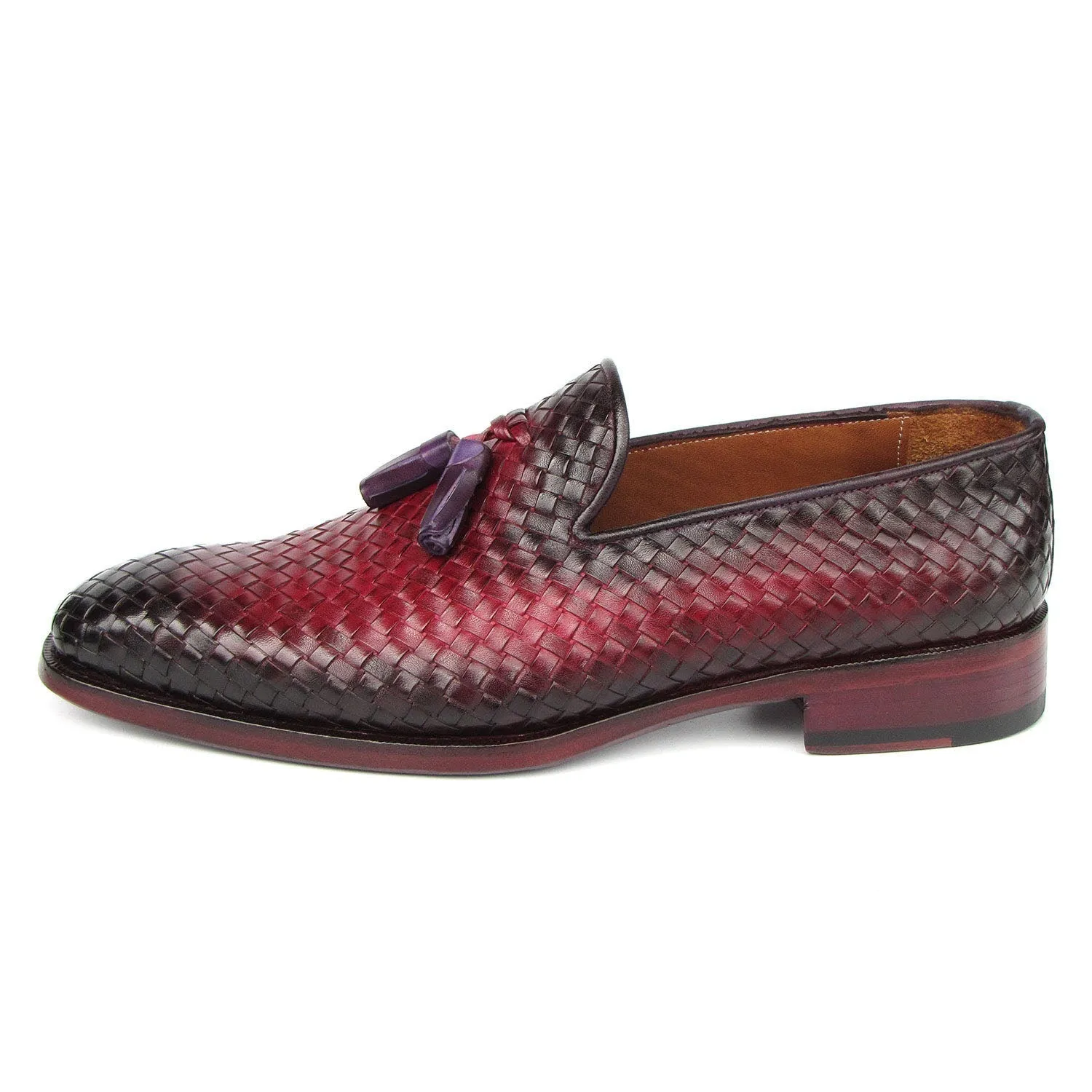 Paul Parkman WVN88-BUR Men's Shoes Burgundy Woven Leather Tassel Loafers (PM6411)