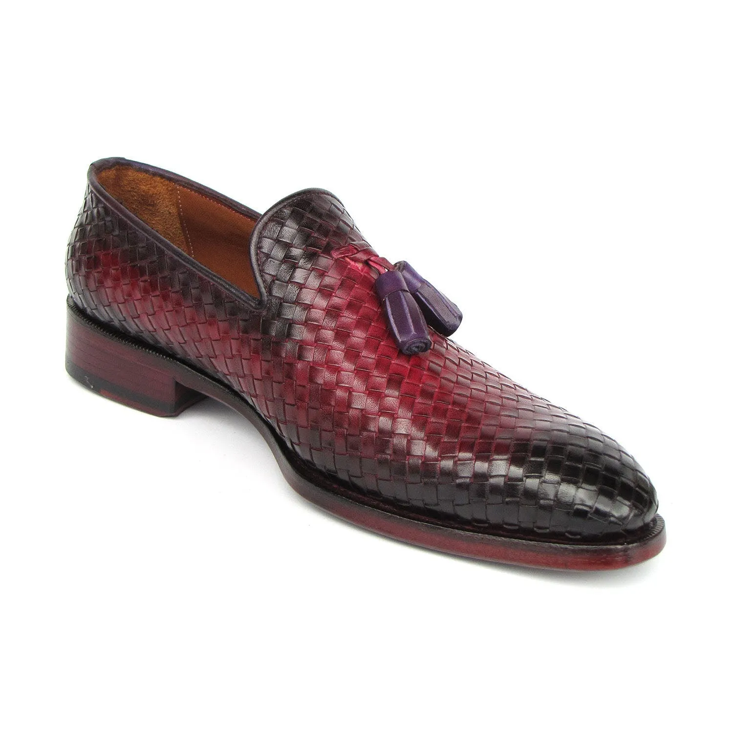 Paul Parkman WVN88-BUR Men's Shoes Burgundy Woven Leather Tassel Loafers (PM6411)