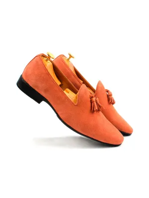 Peach Suede Leather Tassel Loafers