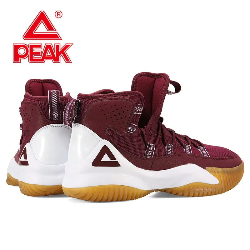 PEAK Men Court Basketball Shoes Cushioning Sneakers Burgundy  DA830551