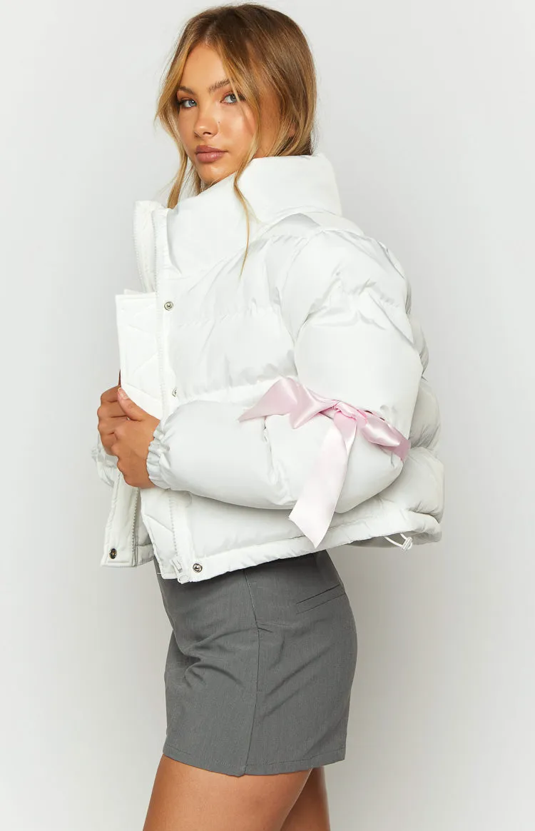 Polar White Bow Puffer Jacket