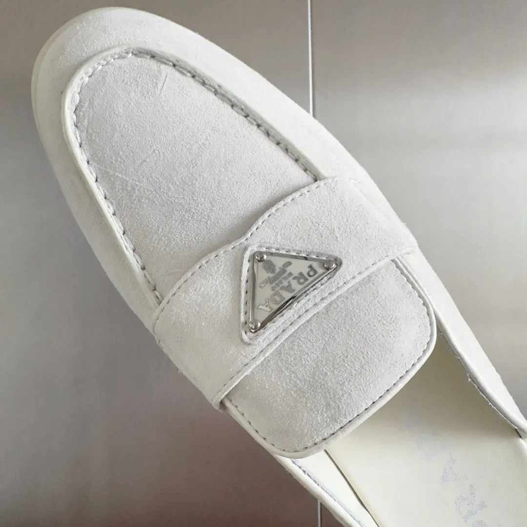 Pra White Suede Leather Mule 25mm Rubber Sole