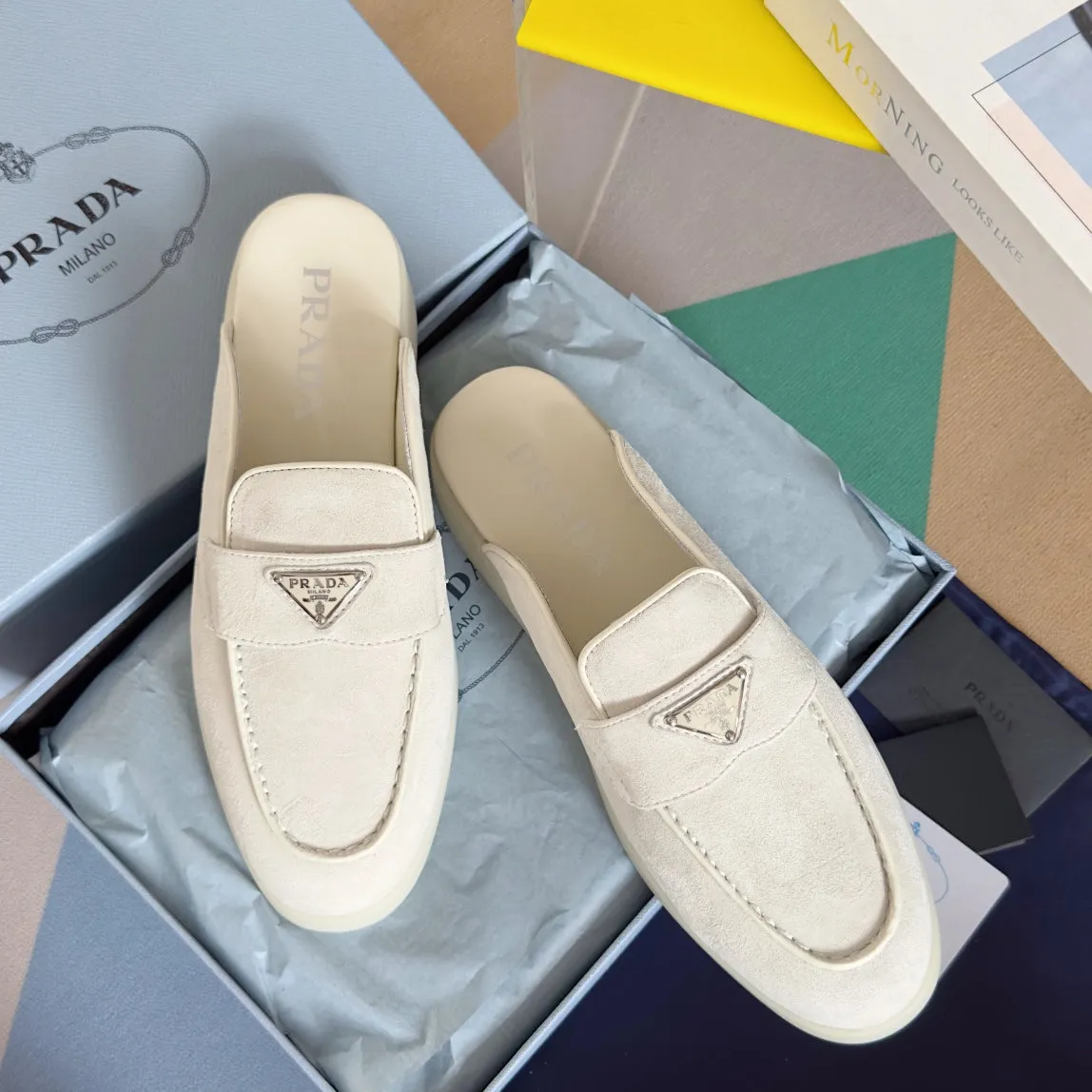 Pra White Suede Leather Mule 25mm Rubber Sole