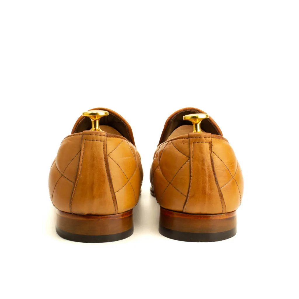 Premium Quilted Leather Tassel Loafers in Brown