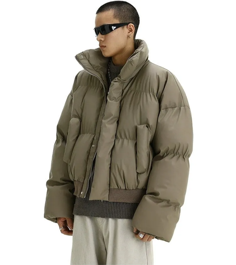 Puffer Jacket with High Collar and Cuffed Sleeves