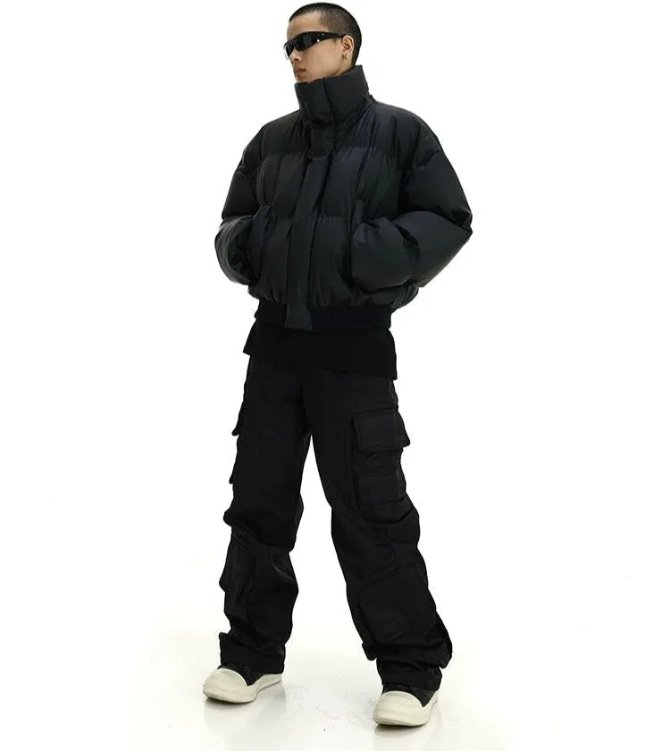 Puffer Jacket with High Collar and Cuffed Sleeves