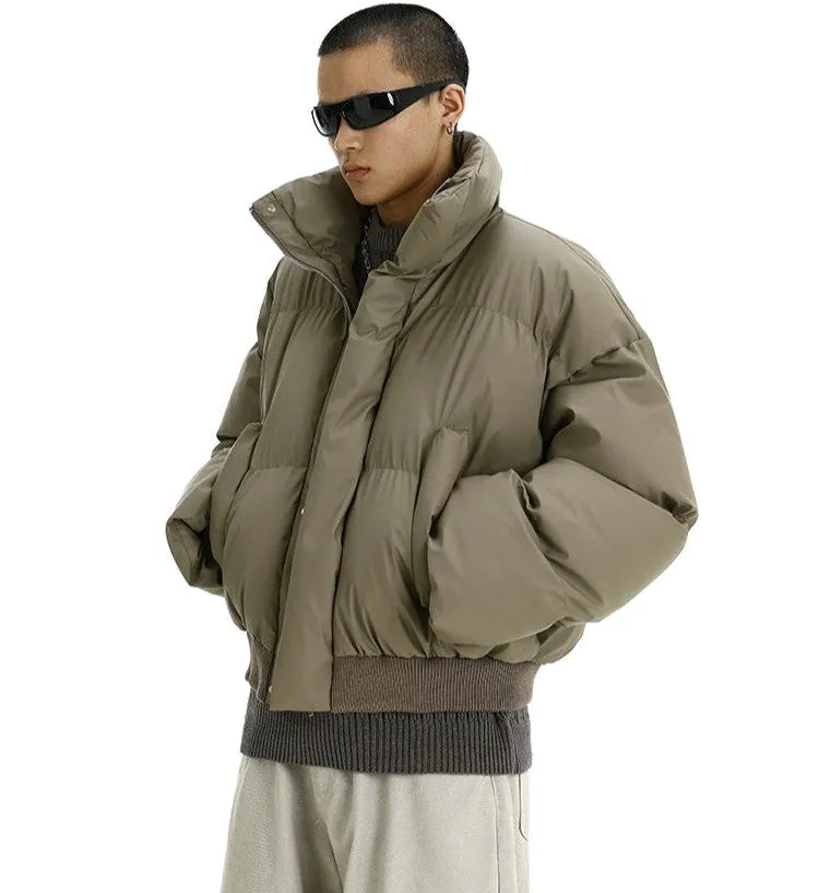 Puffer Jacket with High Collar and Cuffed Sleeves