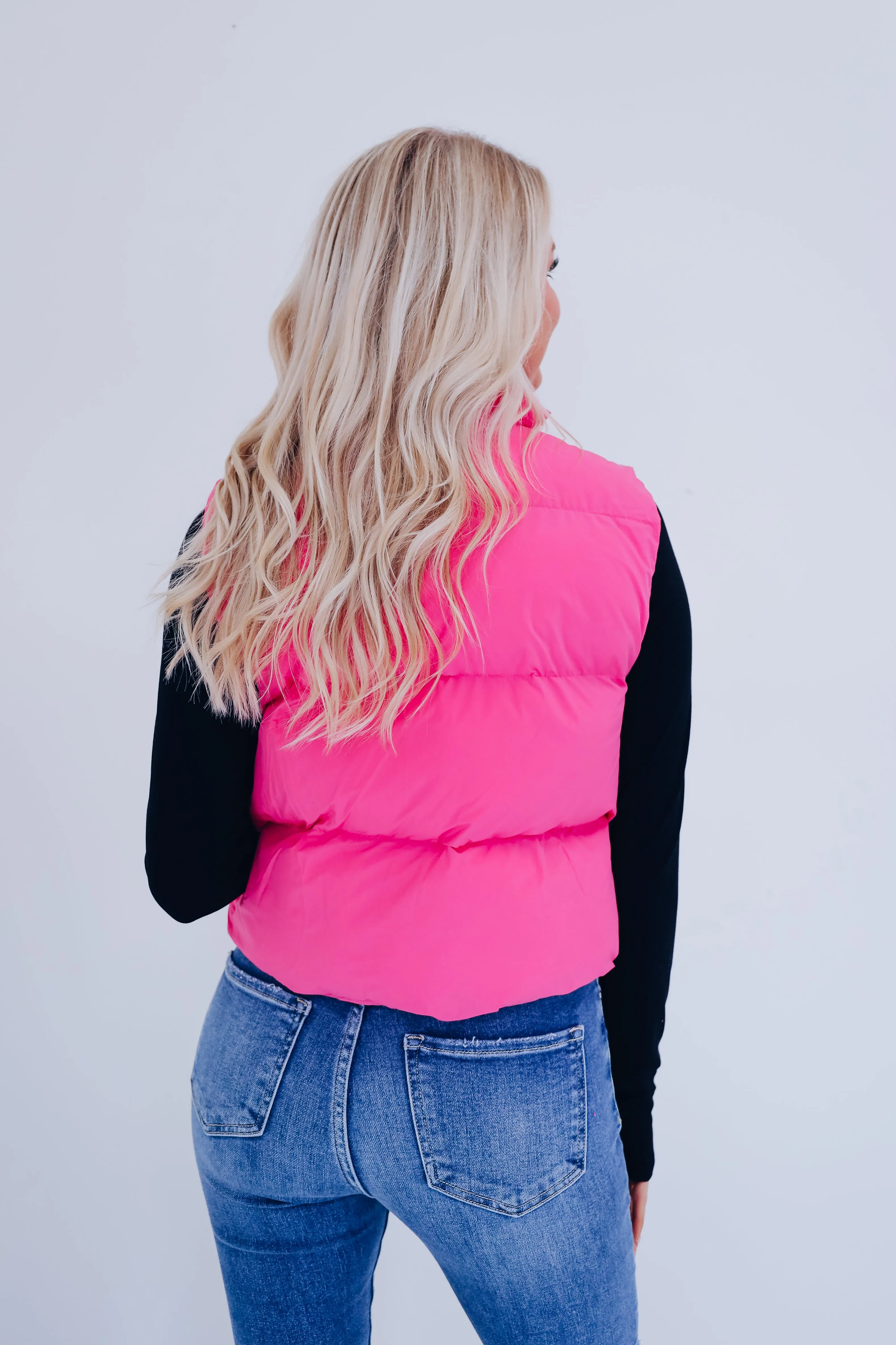 Rad Ruffle Neck Puffer Vest - Pink