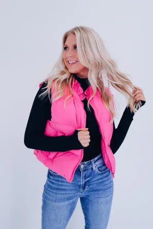 Rad Ruffle Neck Puffer Vest - Pink