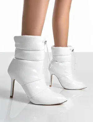 Reset White Patent Puffer Drawstring Heeled Boots