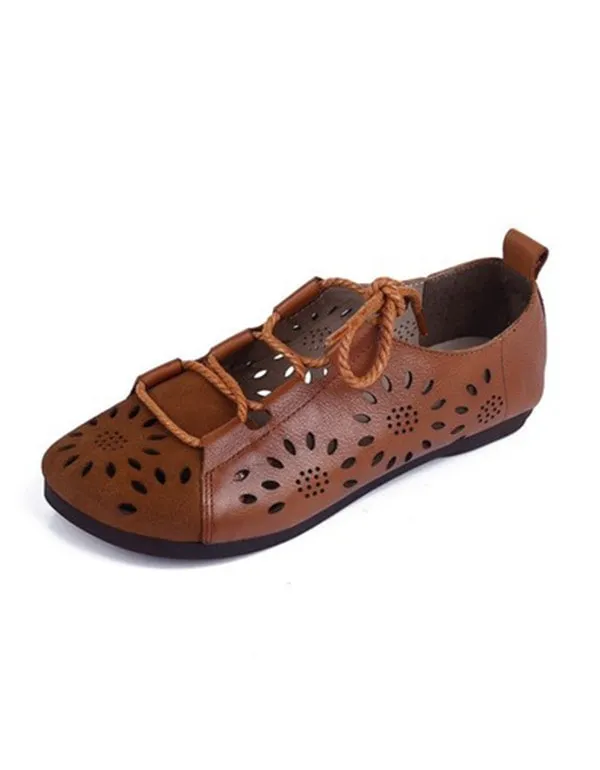 Retro Leather Cross Strap Women's Flats