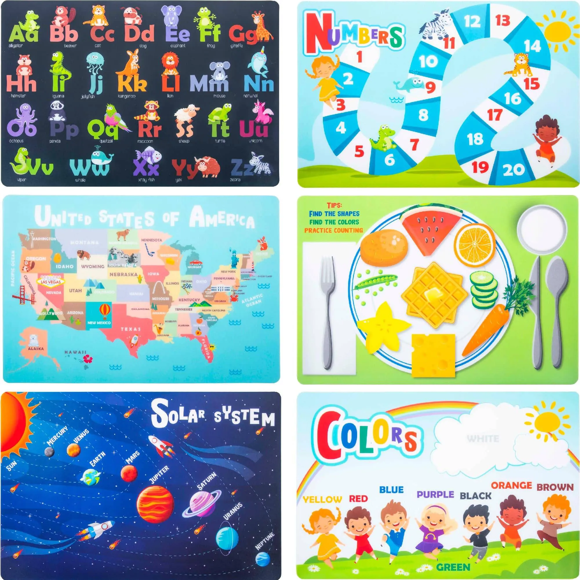 Reusable Educational Placemats (6 Pieces)