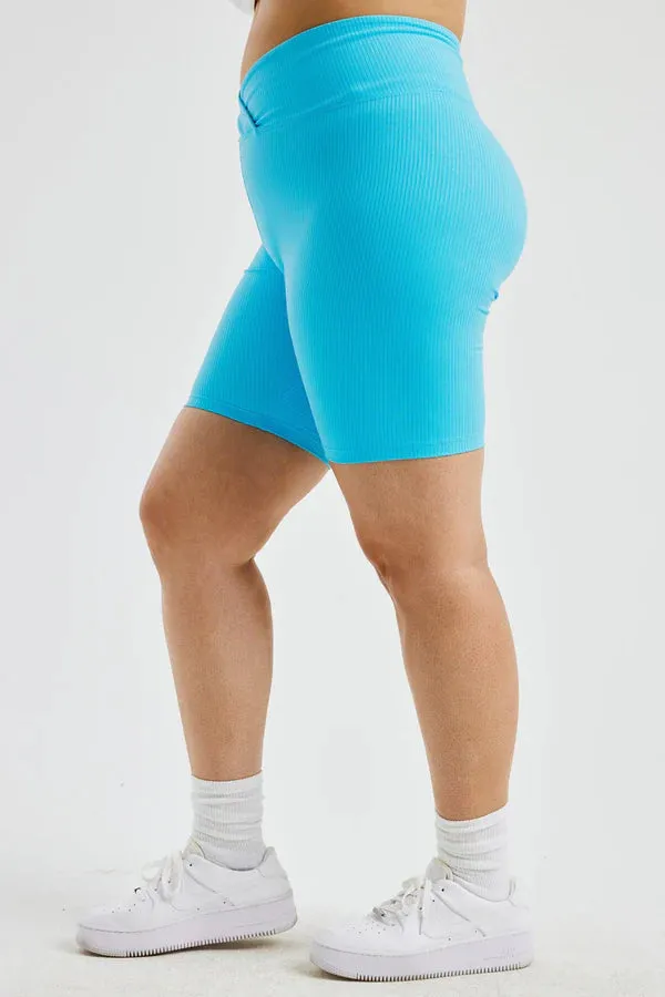 Ribbed V-Waist Biker Shorts in Pisces Blue