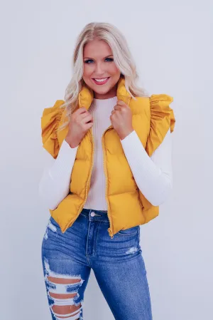 Rio Ruffle Sleeve Puffer Vest - Mustard